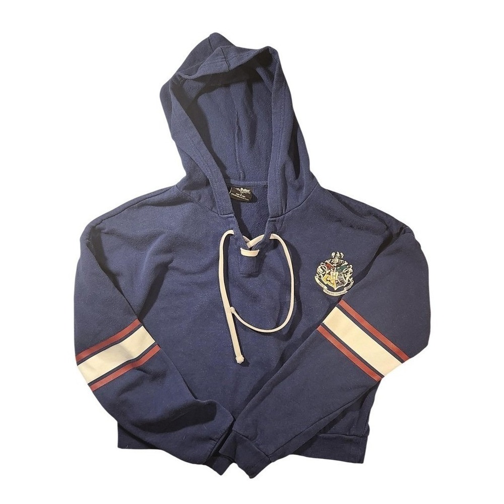 Harry Potter Hoodie Large Blue Hogwarts Crest Fleece Pullover Graphic‎ Top